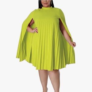 Vibrant Lime Green Cape Dress